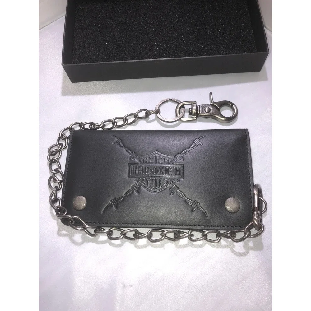 Harley-Davidson Mens Black Leather Drag Race Trucker Chain Wallet HDMWA11676